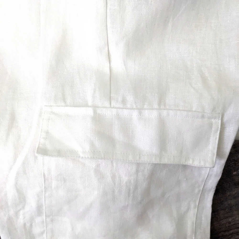 NWT Mango White Linen Straight Leg High Waist Cargo Pants Size 14 - Picture 6 of 14